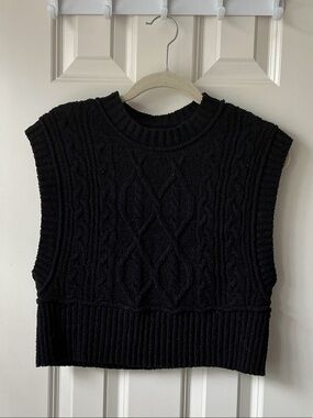 Free People Black Cable Knit Sleeveless Sweater Top